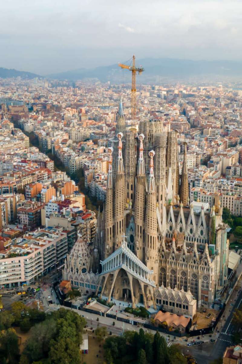 Aerial drone view of Barcelona, Spain