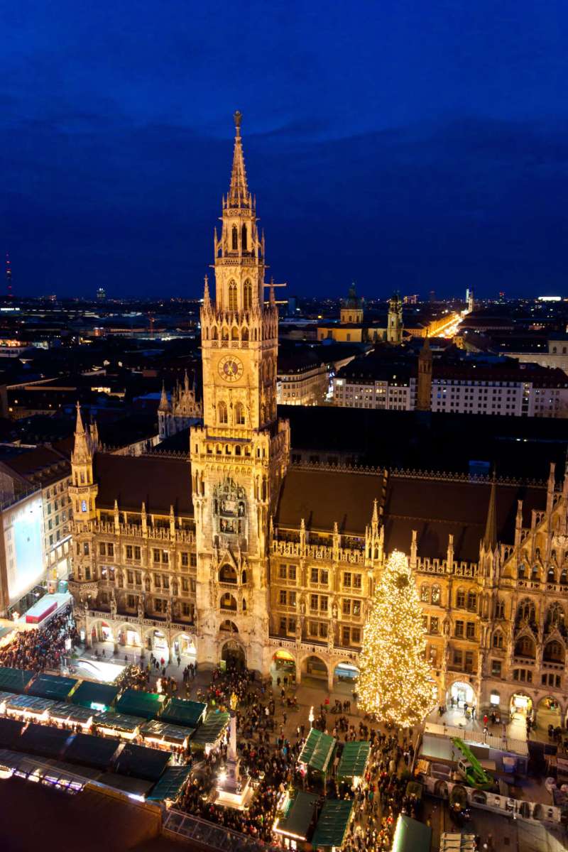 Aerial image of Munich with Christmas Market