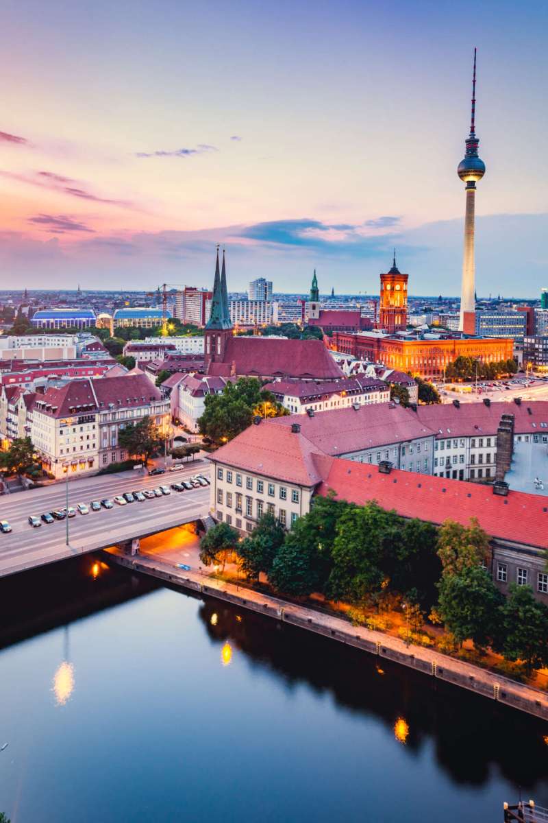 Berlin, Germany at sunset.