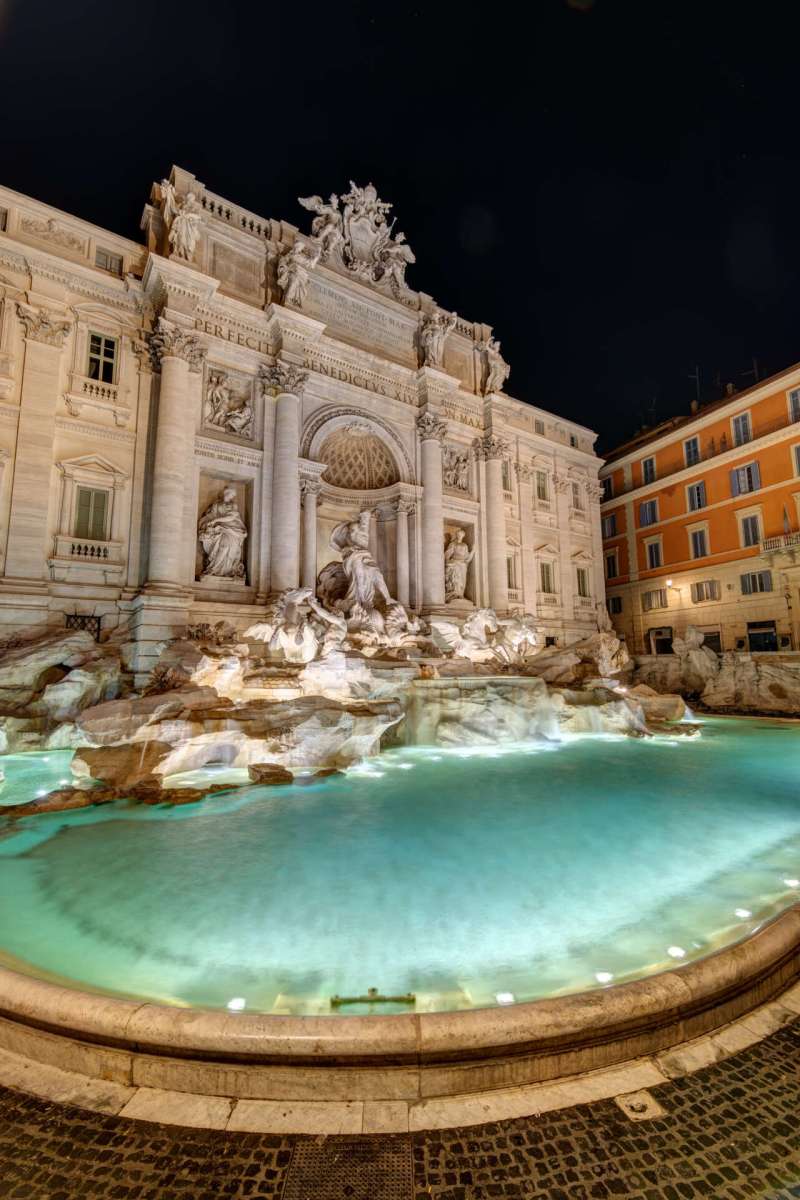 The famous Fontana di Trevi in Rome at night